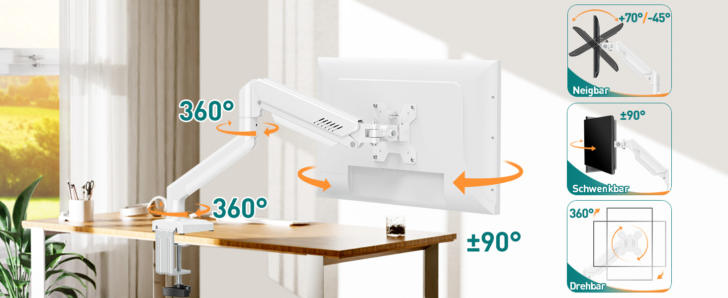 Кріплення для монітора ELIVED EV004W: газ-амортизатор, регулювання висоти, нахил, поворот, VESA 75/100mm (13-32 дюйми)