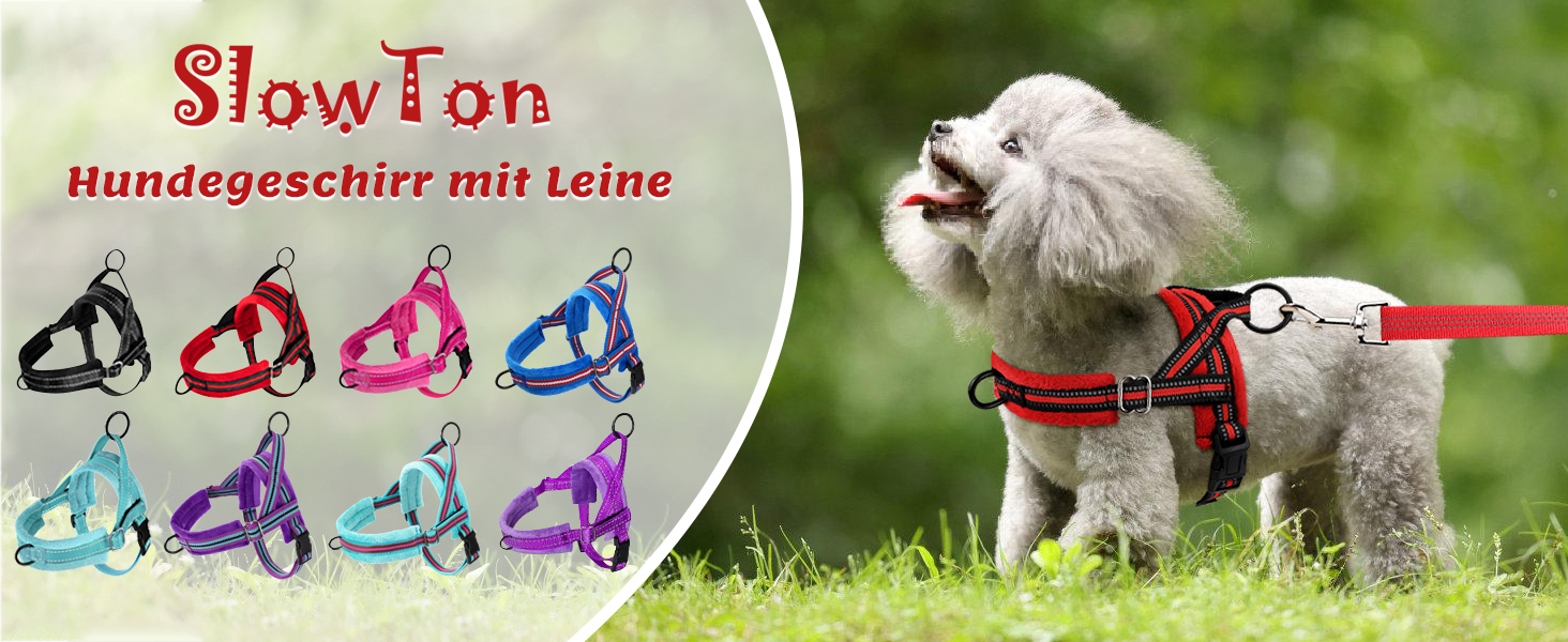 Шлейка для собак SlowTon з повідком, анти-тягнуча, регульована, світловідбиваюча, для цуценят, малих та середніх собак, безпечна, запобігає задушливості, зелена