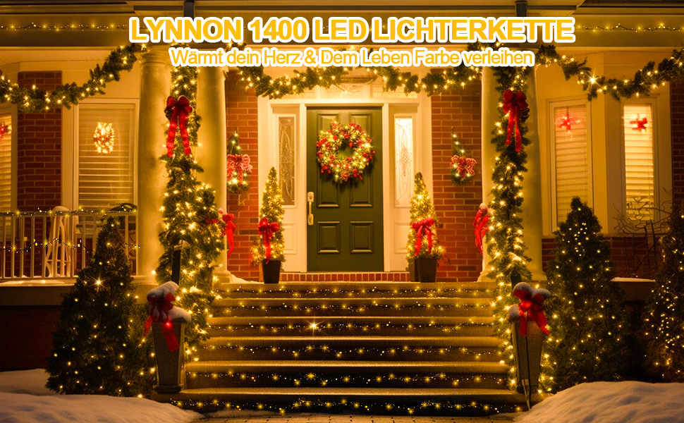 Льо́хка гірлянда 1400 LED для дому та саду: 8 режимів, пульт, таймер, вологостійка, тепле світло, для декору вечірок, свят, ялинки