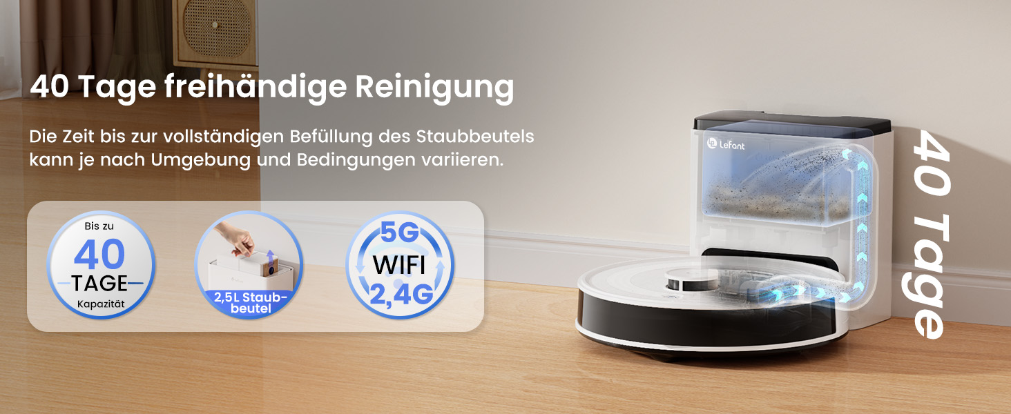 Робот-пилосос LEFANT M2Plus з функцією миття, 6000Pa, LiDAR-навігація, самоочищення, для видалення шерсті тварин, білий