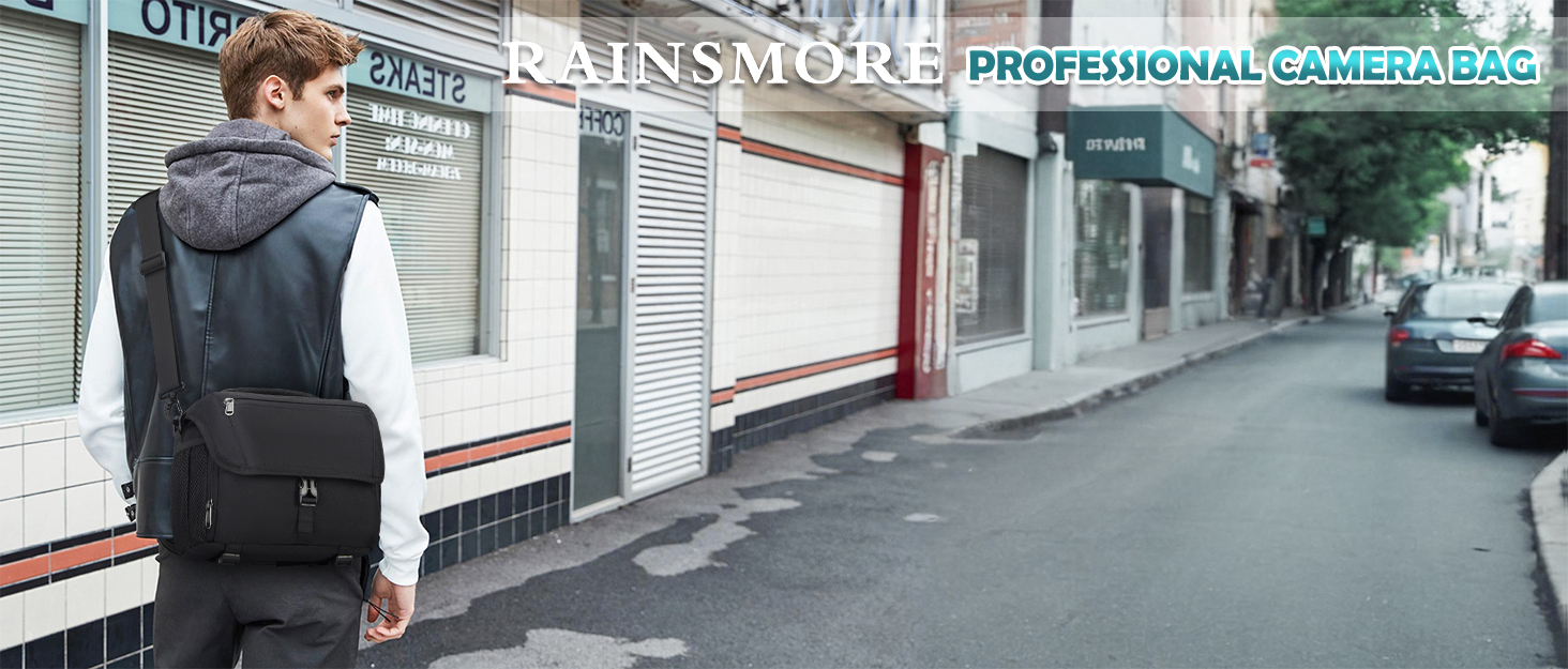 Сумка для камери RAINSMORE для DSLR/SLR з дощем. Сумка для фотографів, об'єктивів та аксесуарів. Чорний колір