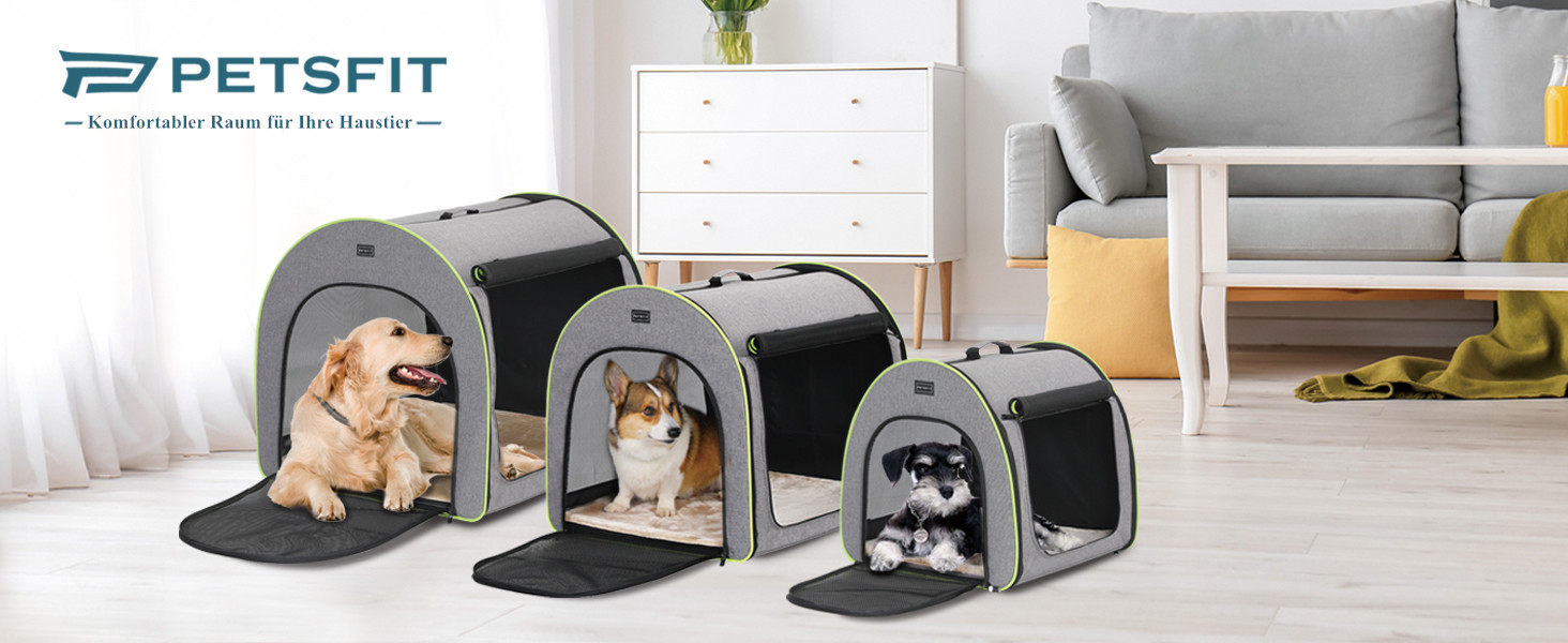 Кія для собак Petsfit: складана переноска для маленьких собак, котів та кроликів. Зручна переноска для дому, транспортування та сну. З анти-відкривачем та плюшевою подушкою, сіра, S