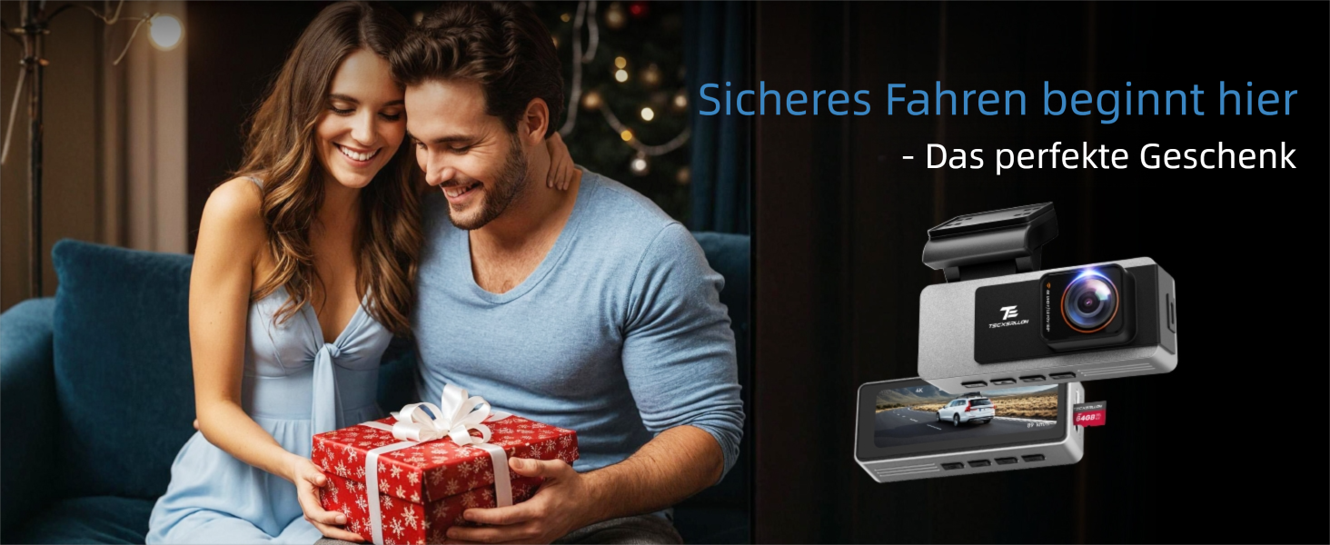 Автомобільний відеореєстратор TECXERLLON 4K Dual Dashcam (передній та задній), нічна зйомка Starlight, GPS, WDR, G-сенсор, режим паркування 24г, кут 160°/150°, карта пам'яті 64ГБ у комплекті