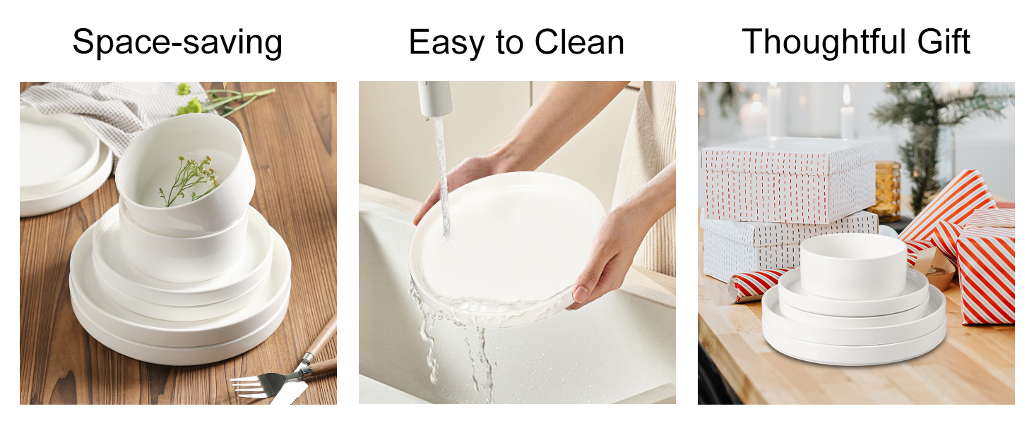 Набір посуду Sweejar Home з кераміки для 4 осіб (12 предметів): порцелянові тарілки та миски, богемський стиль, простий набір для обіду, придатний для миття в посудомийній машині та використання в мікрохвильовій печі