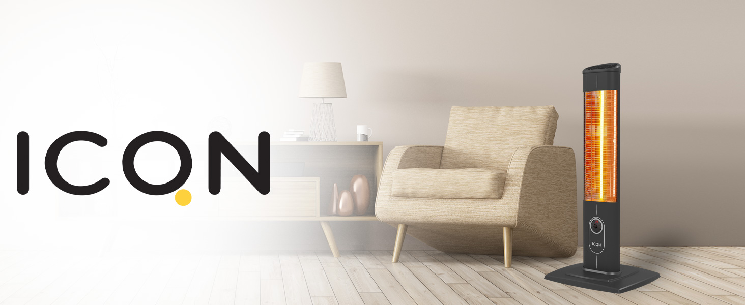 Електричний інфрачервоний обігрівач ICQN Standheizler 2300 Вт з пульт, для дому та вулиці, IP20, чорний, з підставкою