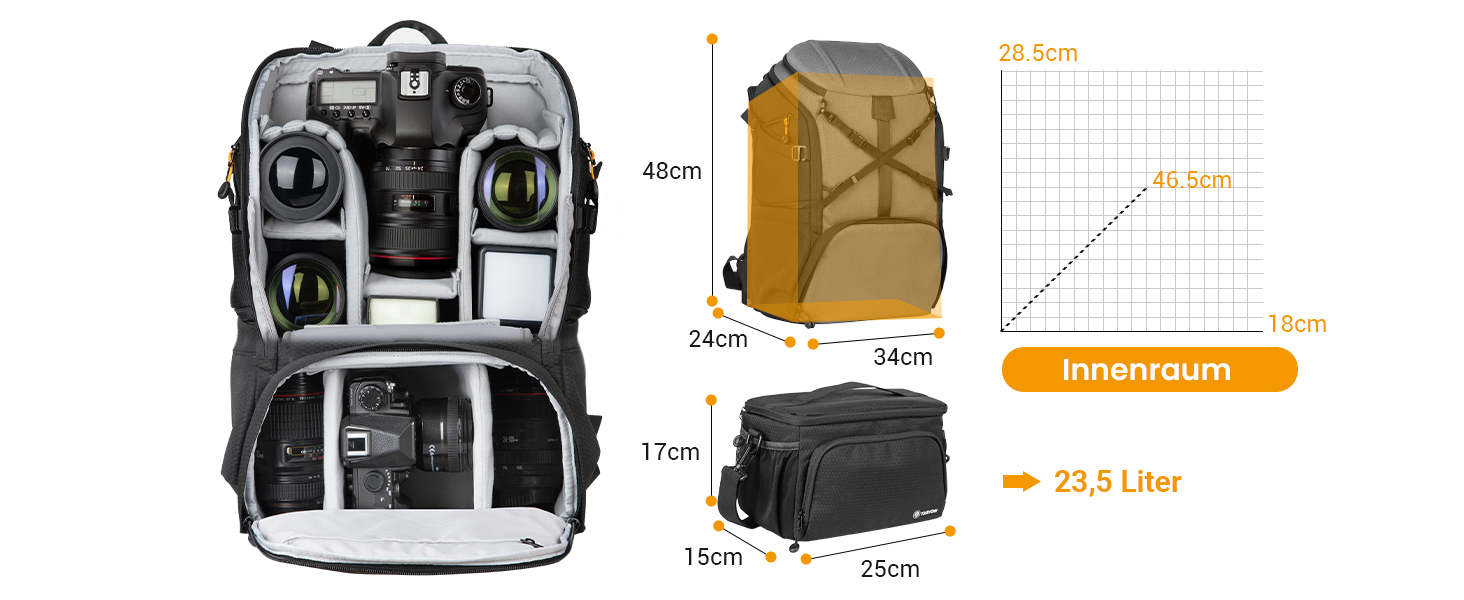 Рюкзак для камери Tarion HX-XL, 2-в-1, чорний, сірий, водонепроникний, з відділенням для ноутбука 15,6 дюймів