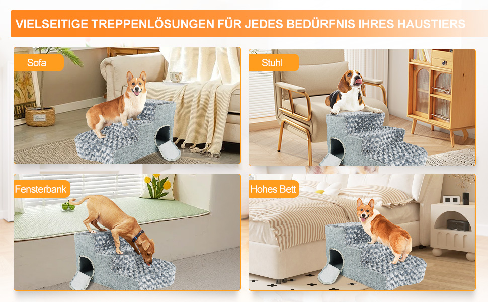 Сходинки для собак 3-ступеневі з будиночком для котів та пандусом для собак. Неслизькі сходи з високощільну піну для маленьких/середніх собак, легко чистяться