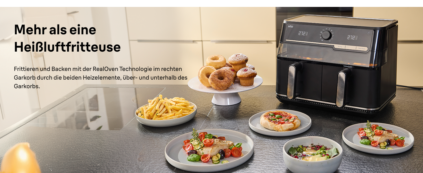 Фритюрниця електрична Braun TwinCook 3 TD3030IBK, 8л (2 камери, 4л+4л), чорна. Airfryer з синхронізацією, 8 програм, без PFAS, з оглядовим вікном, 2850 Вт