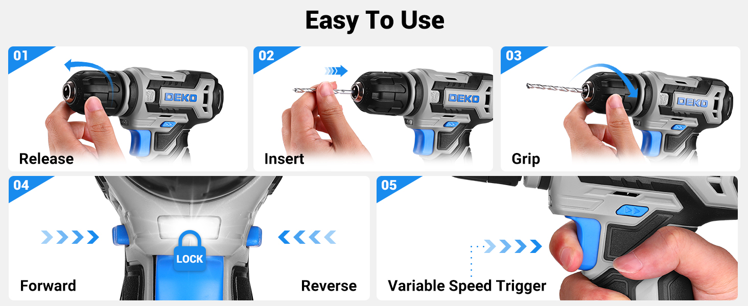 Набір акумуляторної дрилі DEKO 12V: 238 штук у кейсі. Акумуляторна дриль-шуруповерт для дому, рукоділля та ремонту. Комплект інструментів (блакитний)