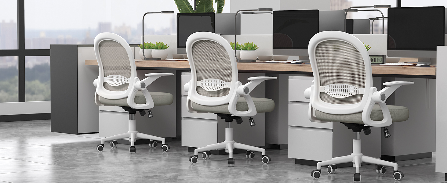 Ергономічне крісло Rattantree для офісу та дому: дихаюча спинка, регульована висота, підйомні підлокітники, 360° обертання, сірий колір, без підніжки