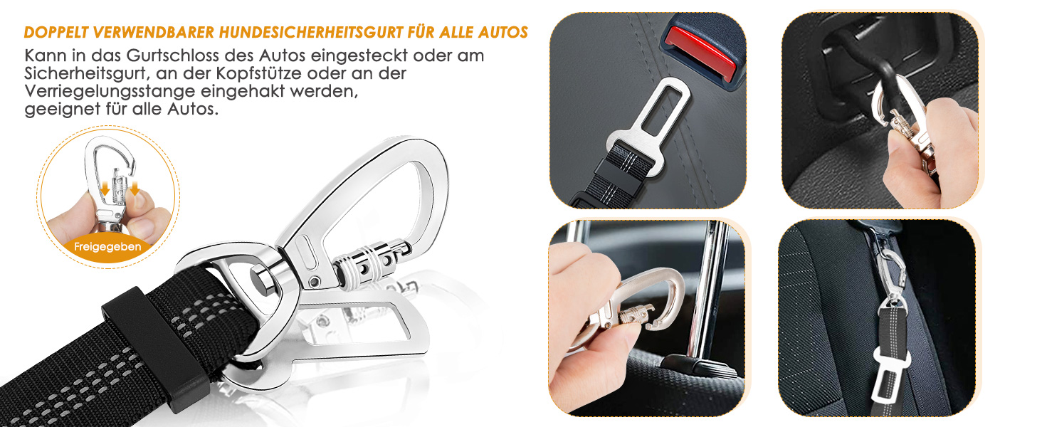 Автомобільний нашийник для собак з кріпленням для безпеки, 2 карабіни, регульований, дихаючий (Чорний, M)