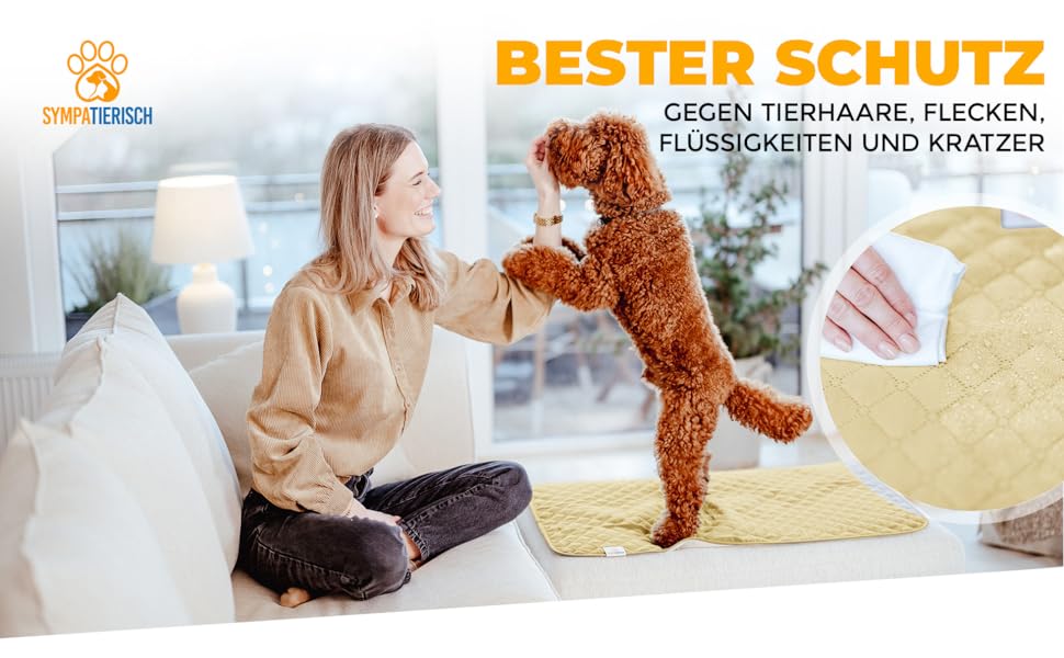 Водонепроникний коврик для собак SympaTierisch - захист дивану та ліжка - великий розмір (175 x 75 см) - бежевий - легко прати