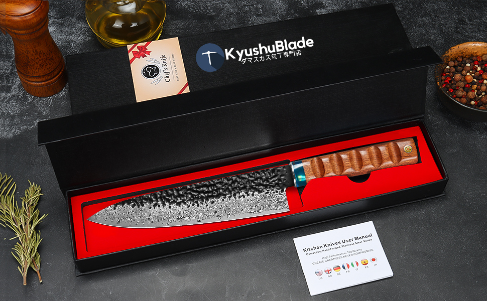 Японський ніж Kyushublade Nariki Messer 18,5 см: професійний кухонний ніж з 67 шарів дамасткової сталі, для дому та ресторану