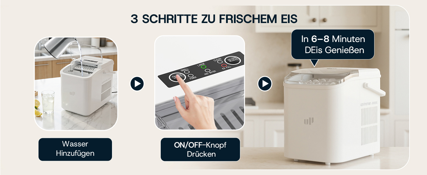 Машина для приготування льоду Upstreman BI12, біла: швидке охолодження, автоматичне очищення, для дому, офісу