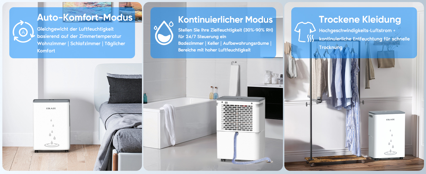 Електричний осушувач повітря COLAZE 20 л/24 год, для дому, підвалу, вітальні, 150 м³ (50 м²), тихий, для квартири