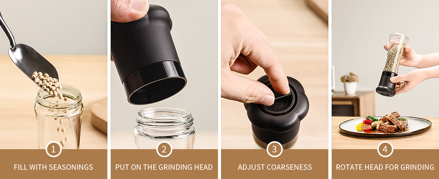 Набір ручних мельниць для солі та перцю CIRCLE JOY - ідеальний вибір для професійних кухарів. Мельниці з керамічними лезами, регульована ступінь подрібнення, скляні контейнери 180 мл, BPA-free, чорно-білий дизайн.