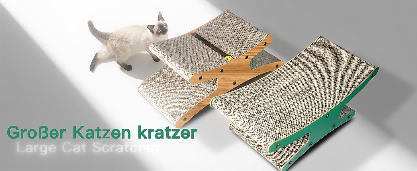 Котяче дряпальний комплекс з будиночком - XL дряпка з картону для кішок 56x26x20 см - Міцне ліжко-дряпка, місце для відпочинку з іграшкою, дерево