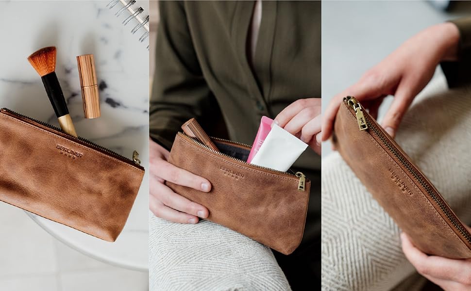 Косметичка Berliner Bags Anna з натуральної шкіри, маленька, колір Camel, для жінок і дівчат