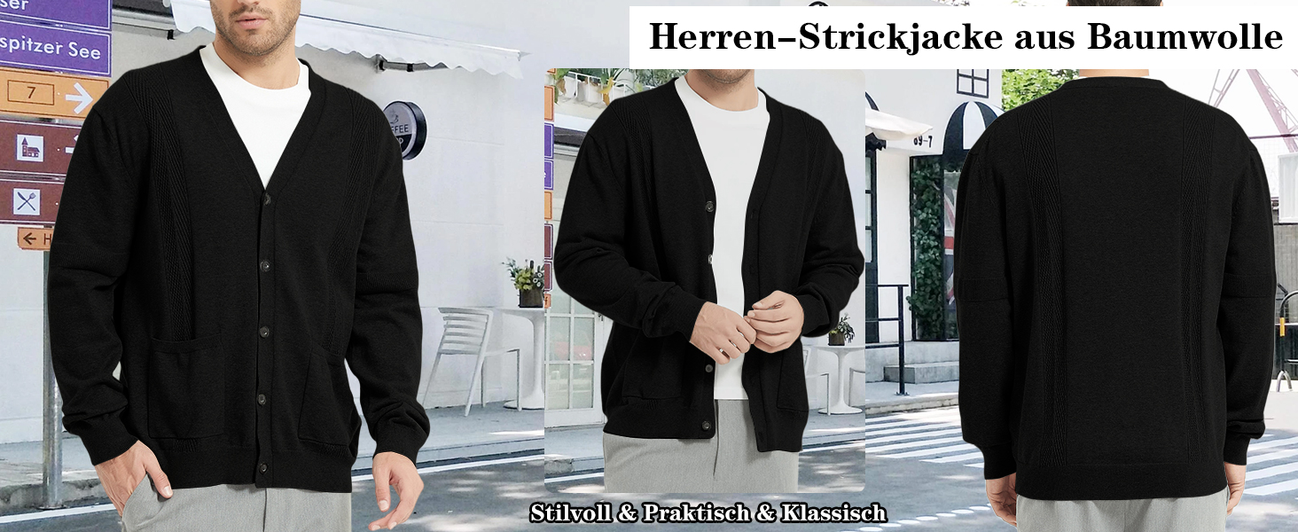 Чоловічий кардиган з в'язаного полотна, чорний, XL. Зручний чоловічий пуловер з V-подібним вирізом, довгі рукави, з кнопками та кишенями. Ідеальний для зими.