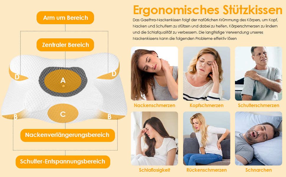 Ортопедична подушка Gaethra з Memory Foam для шиї, регульована висота, 63 x 34 x 9/12 см, білий