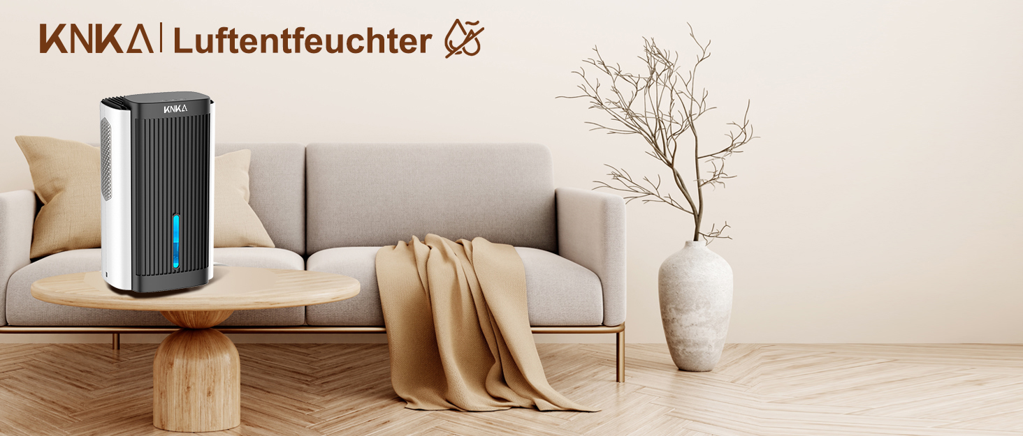 Електричний осушувач повітря KNKA, 1.1 л, тихий (28dB), для дому, ванної кімнати, підвалу, з автовимкненням та нічним режимом, кольорове підсвічування (білий), чорно-білий