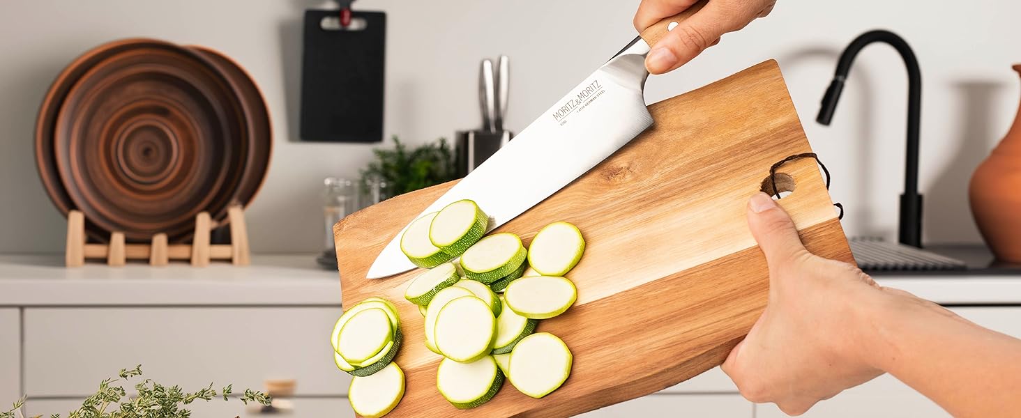 Ніж кухарський Moritz & Moritz 20 см - професійний, з нержавіючої сталі, з ергономічною ручкою з акації
