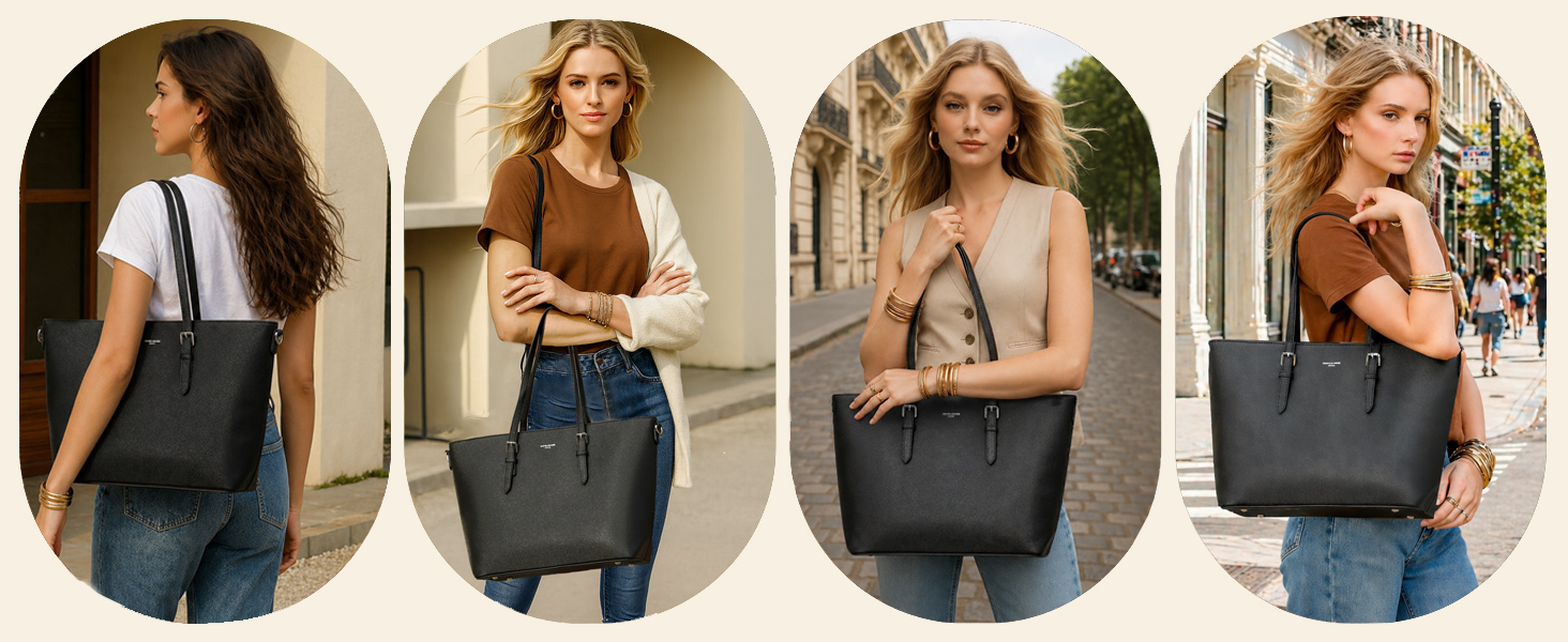 Сумка жіноча David Jones Shopper Tote Bag PU шкіра A4 для ноутбука, роботи, навчання, подорожей - чорна