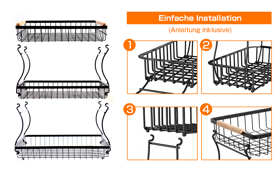 Металева фруктова корзина GMISUN з 3 ярусами та підставкою для бананів, чорна, сучасний дизайн. Підходить для зберігання фруктів, овочів та закусок. Велика місткість, 3 яруси.