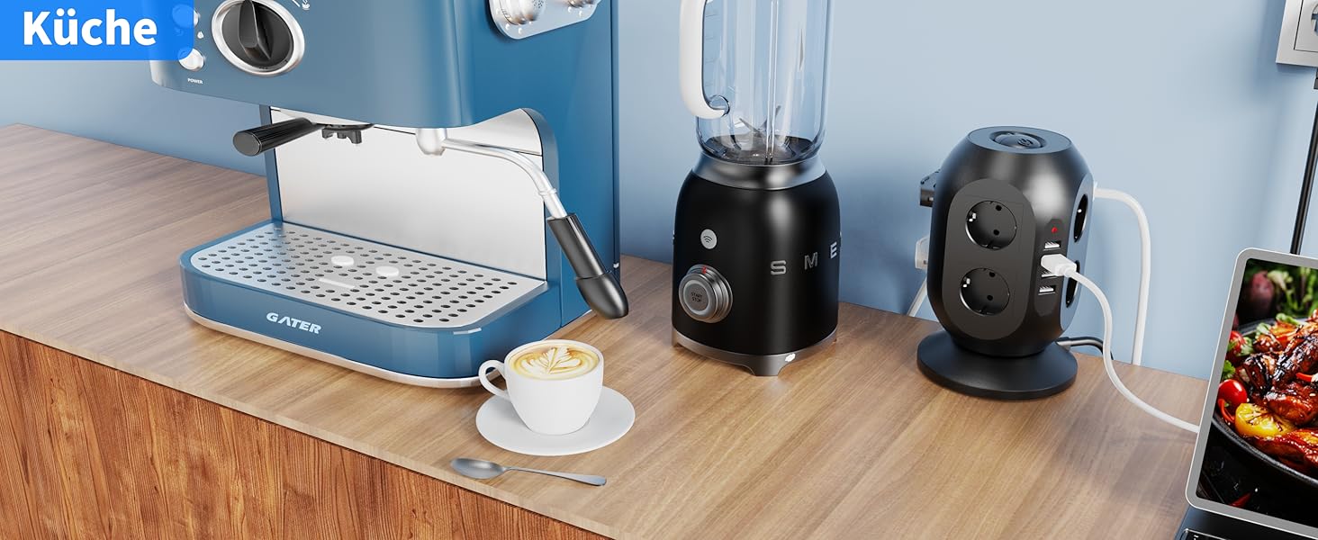 Багатофункціональна мережа живлення Colstar з 4 USB, 8 розеток, захистом від перенапруги, 2м кабелем, для дому та офісу, чорна