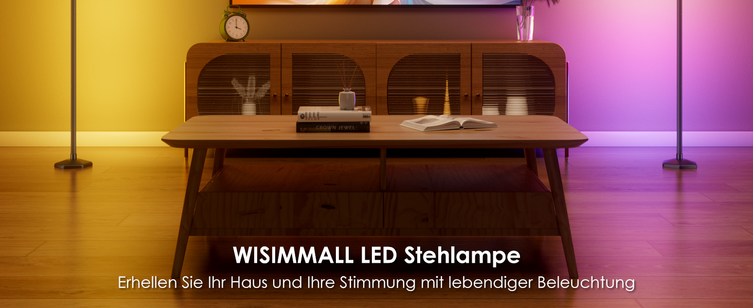 LED-підлогова лампа WISIMMALL з RGBIC підсвічуванням, 170 см, диммування, керування пультом/додаток, 16 млн кольорів, 300 режимів, музичний синхронізатор для вітальні, спальні, ігрової кімнати