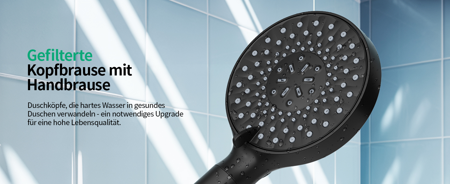 Душова лійка SR SUN RISE з фільтром, шланг та картриджі, 9 режимів, високий тиск, для жорсткої води, видаляє хлор, важкі метали, бактерії, чорний колір