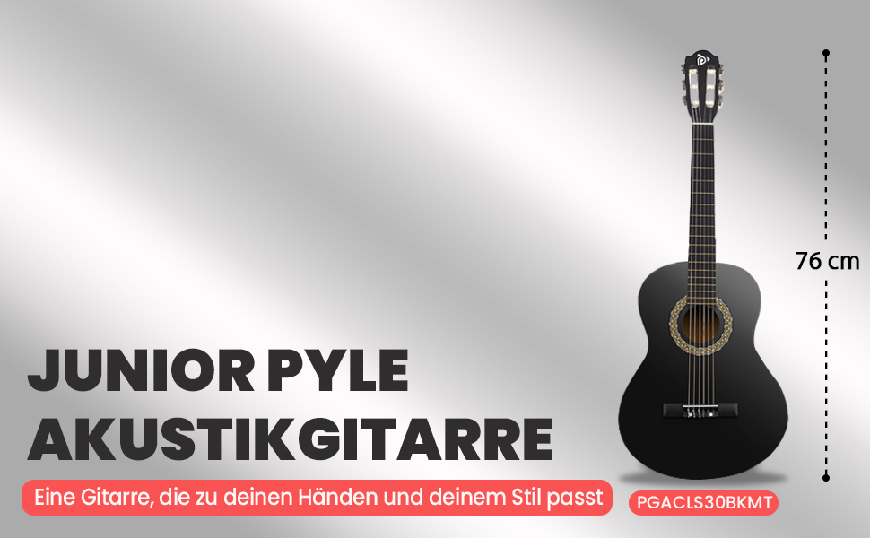 Акустична гітара Pyle для дітей та початківців, ½ розміру, з аксесуарами (сумка, тюнер, медіатор), чорна матова, 76 см