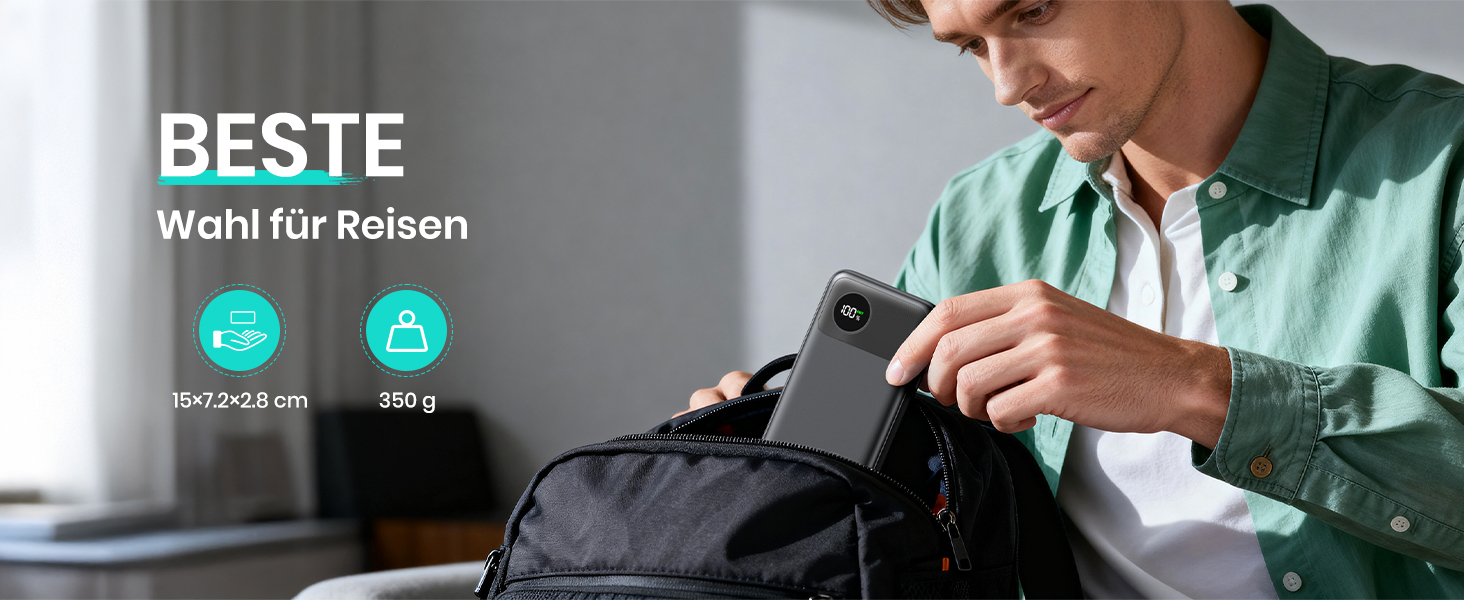 Power Bank A ADDTOP 20000mAh з LED-дисплеєм та швидкою зарядкою 22,5W (2 USB-C, 3 виходи, 2 входи) - чорний