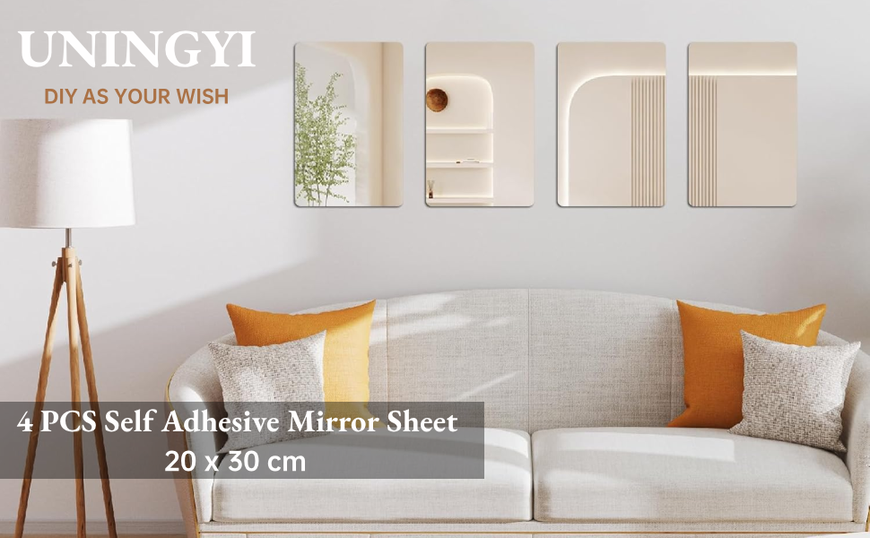 4 самоклейні дзеркала, 20 x 30 см, акрилові дзеркала для стін, школи, дому, вітальні, ванної, спальні