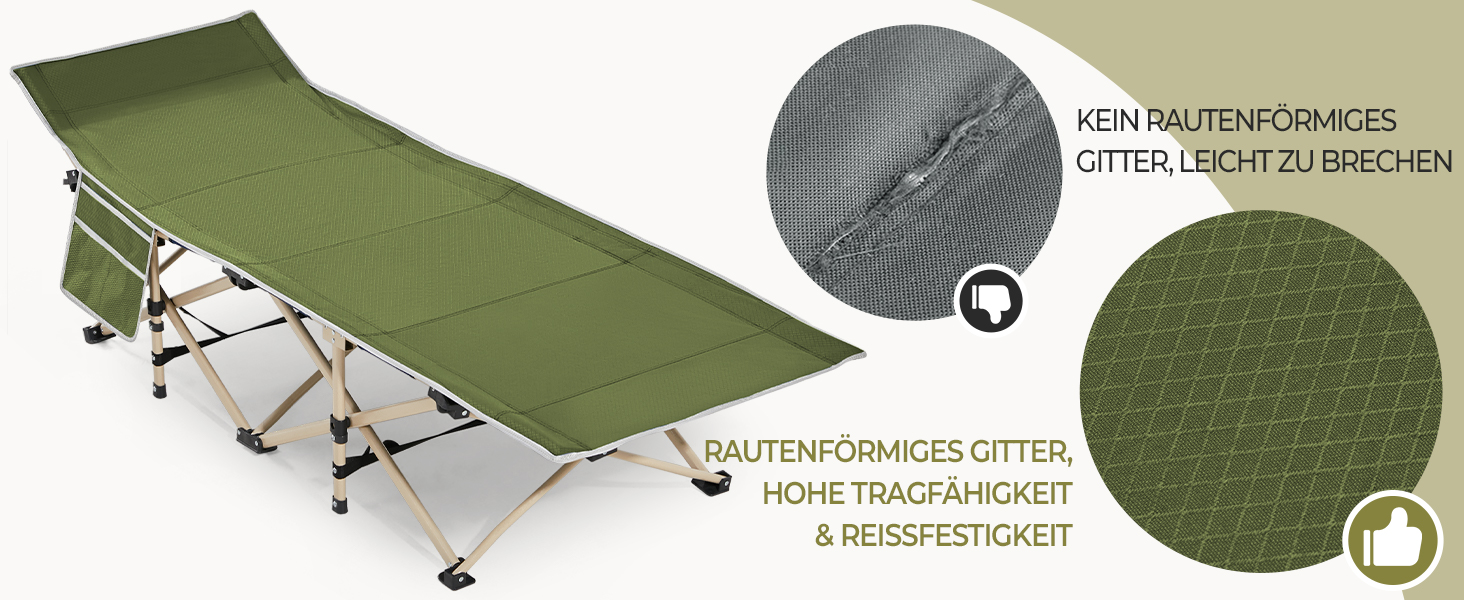 Ліжко-розкладачка Yaheetech для кемпінгу, зелене, до 150 кг, з бічною кишенею та сумкою для транспортування