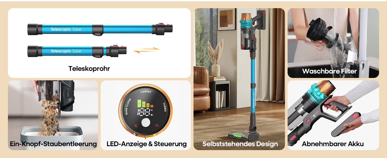 Акумуляторний пилосос ElecKeys K10: 50000Pa, 600W, 70хв, LED дисплей, 1.8L, антинамотування, для тварин, килимів, твердих поверхонь, авто, блакитний