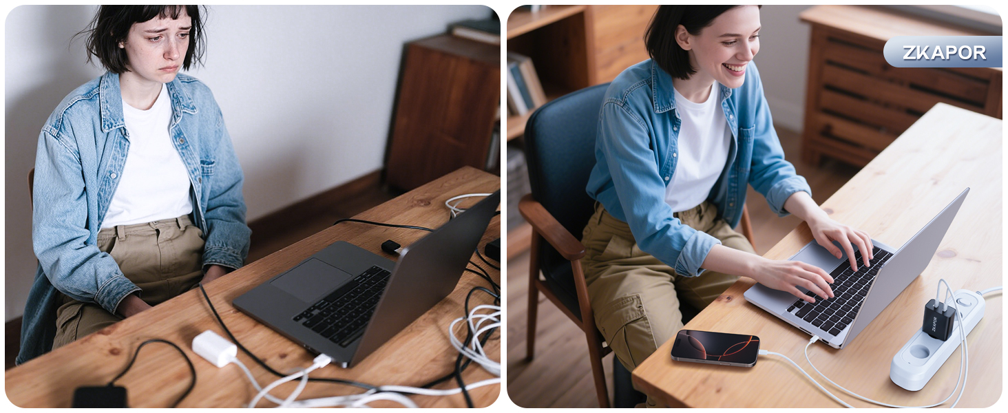 Зарядний пристрій ZKAPOR з 4 USB-C портами, 45W, білий (PD+QC)