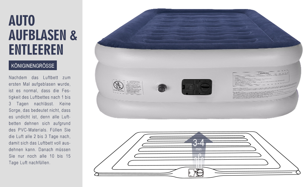 Надувний матрац для гостей з електронасосом, швидко надувається (1.5-3 хв), флоксовий, подвійний - Self-Inflating Air Mattress