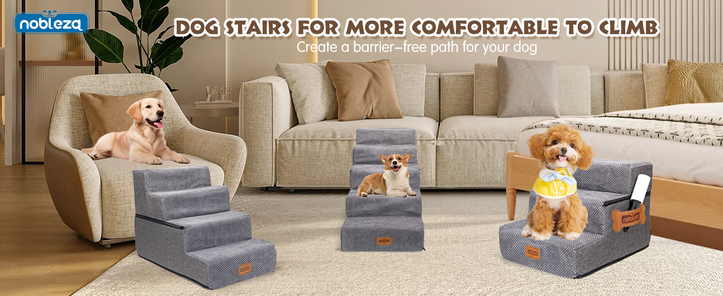 Сходинки для собак Nobleza – 3 та 5 сходинок, пандус для тварин, килимок для видалення ворсу, для собак та котів