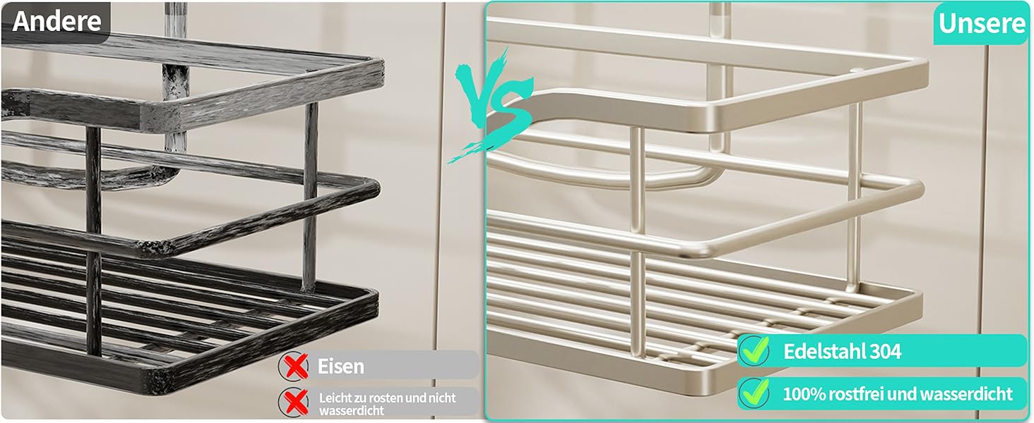 Настінна поличка для душу HapiRm з 4 гачками - регульована, для шампуню та мила, нержавіюча сталь (Sand Nickel)