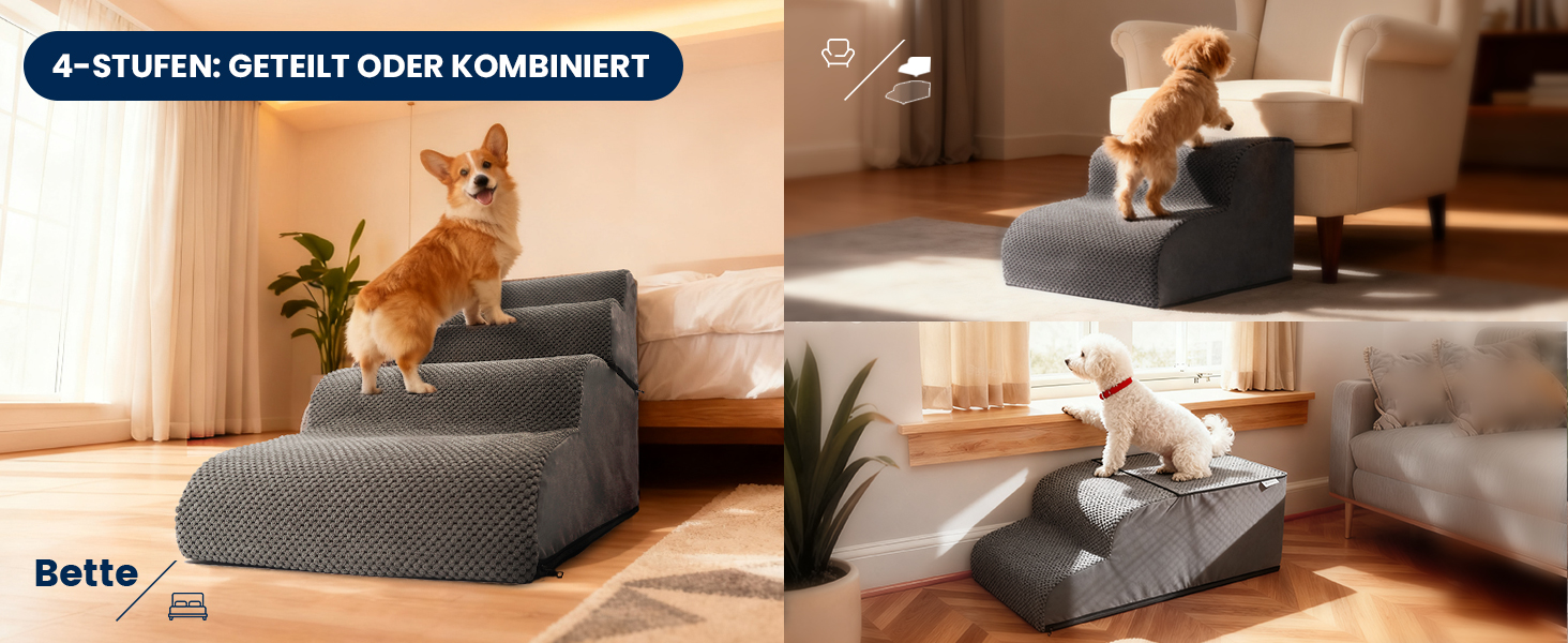 Сходинки для собак Mora Pets: зручні та безпечні для маленьких собак, 3 сходинки, 40 см, знімний, водостійкий чохол