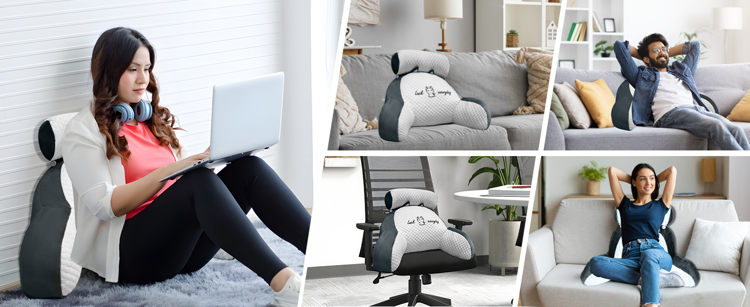 Крісло-подушка для читання Suewidfay, 70x50 см, велике, для дорослих, з підголовником та підлокітниками, сірого кольору