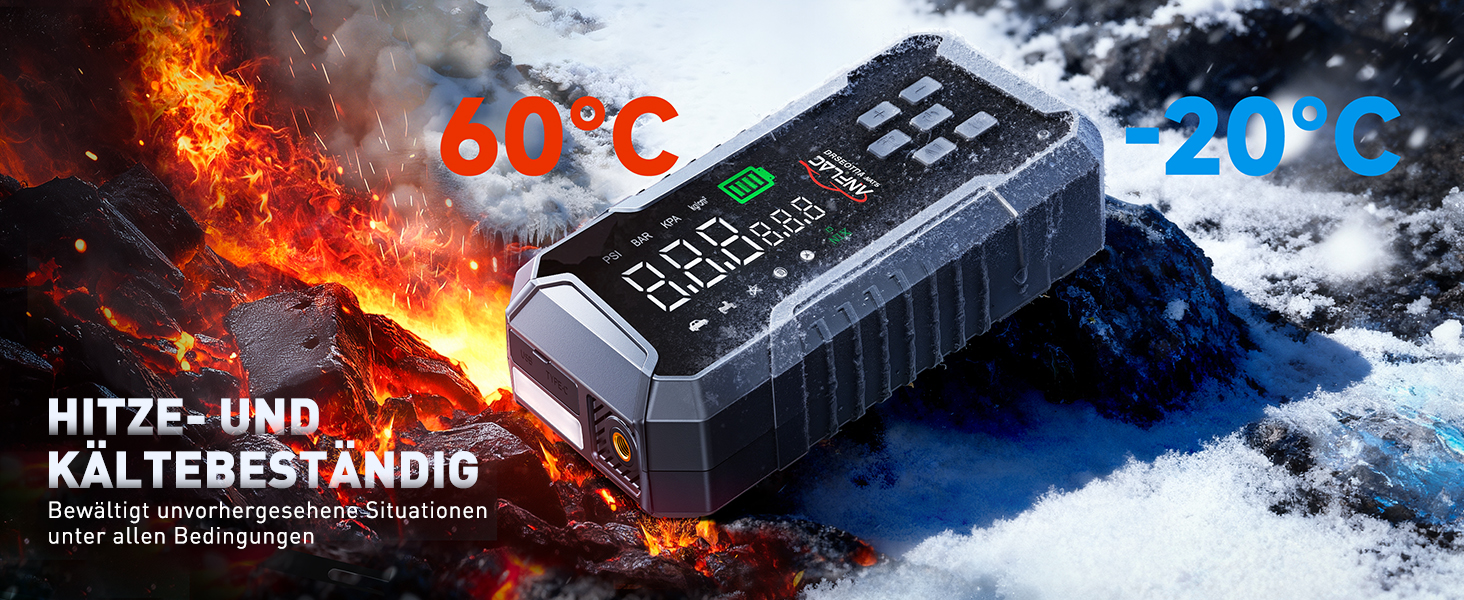 Портативний пусковий пристрій ANFLAG 7000A з компресором та LED-ліхтариком, 26800mAh, для бензинових та дизельних двигунів (до 12.0L)