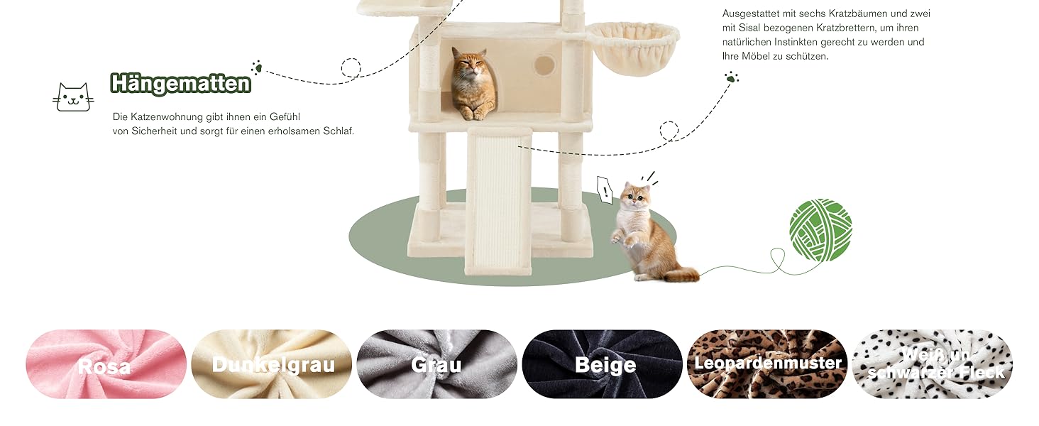 Котячий будиночок MUTICOR – великий когтетоп з декількома рівнями, 206 см, бежевий