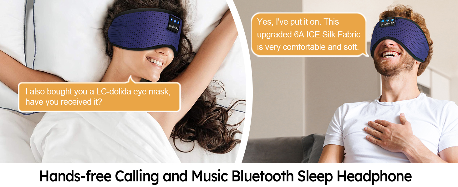 Маска для сну Dolida з Bluetooth навушниками V5.4, бавовняна, дихаюча, з мікрофоном для подорожей, медитації, йоги – блакитна