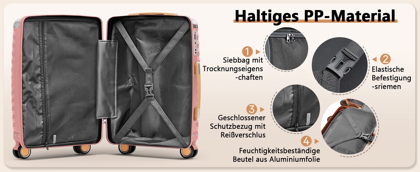 Набір валіз Joyway 3 шт. з жорстким корпусом, легкий PP, рожевий колір, з TSA замком та 4 колесами (20'+24'+28')