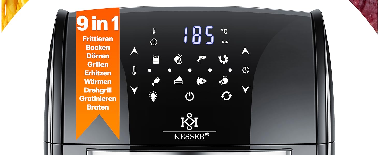 Фритюрниця KESSER® XXL Airfryer 9в1 з грилем, дегідратором та аксесуарами | 1800 Вт, чорний