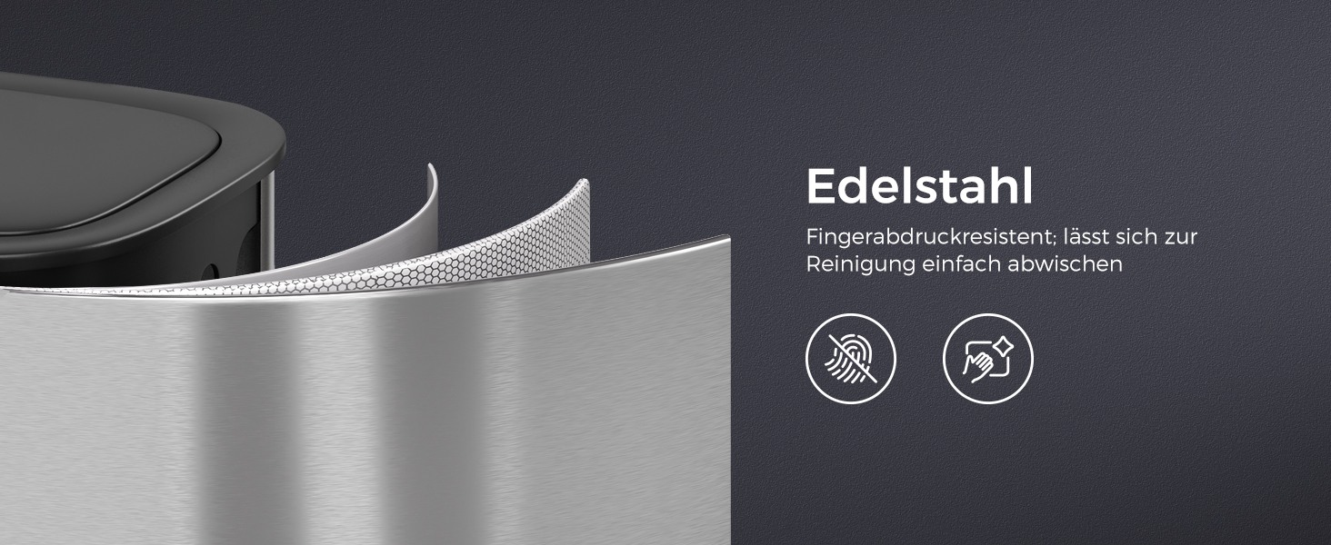 Відро для сміття SONGMICS з датчиком 50л, з м'яким закриттям, з нержавіючої сталі, з кільцем для пакетів, срібне (LTB610E50)