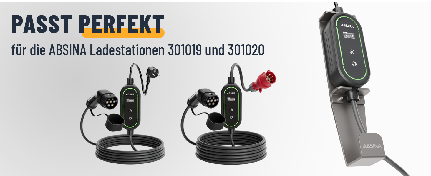 Кабель для зарядки електромобілів ABSINA Typ 2 Schuko, 3.7kW, 16A, IP67, 6.4м (з кріпленням для стіни)