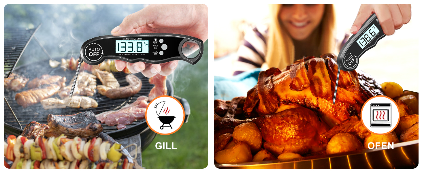Цифровий термометр для м'яса: миттєве зчитування, для приготування на грилі та в духовці, з магнітною основою та сигналом тривоги, для кухні, барбекю та лабораторій
